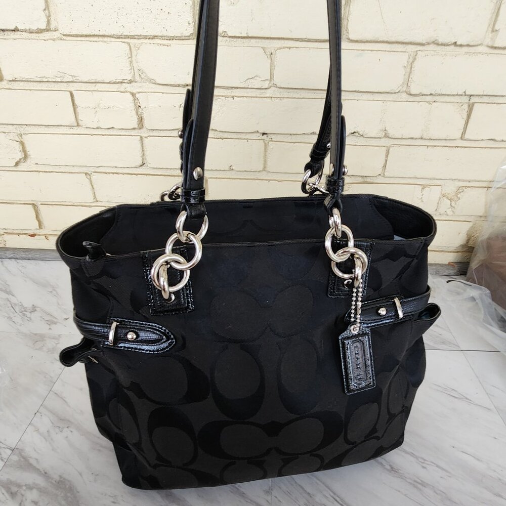 Euc Coach Black Colette Signature North South Tote Bag Purse m